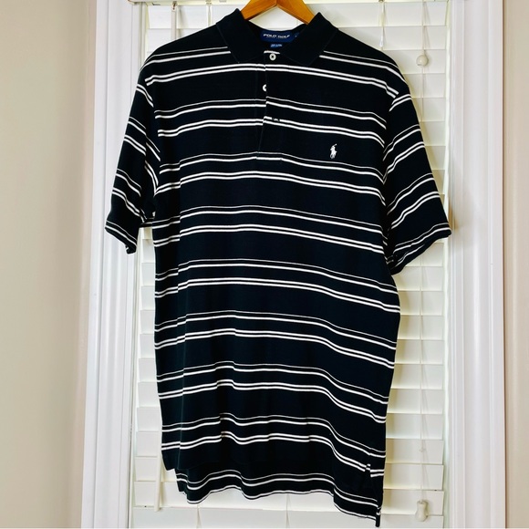 🩷 POLO GOLF RALPH LAUREN MENS SIZE MEDIUM COTTON BLACK & WHITE STRIPED GREAT - Picture 4 of 7